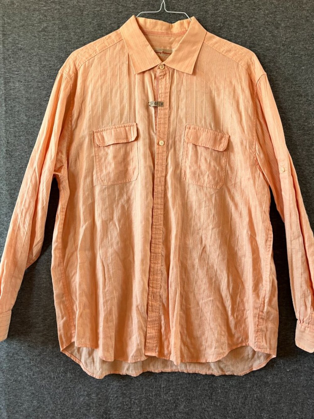 tommy bahama linen cotton mens long sleeve XL peach orange camp beach shirt